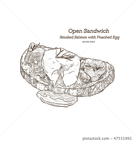 Smoke salmon with poached egg sandwich, vector. 47531991