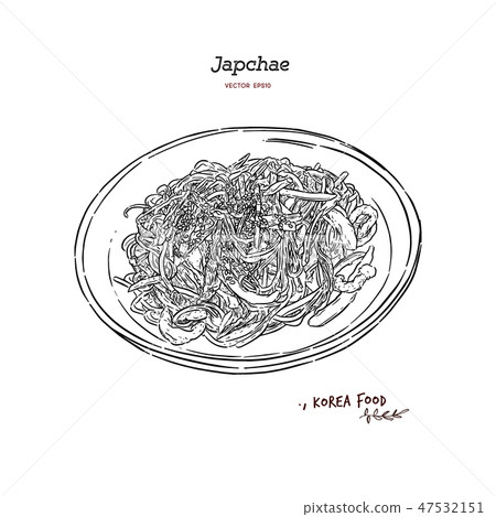 Japchae, Korea Food. Hand draw sketch vector. 47532151