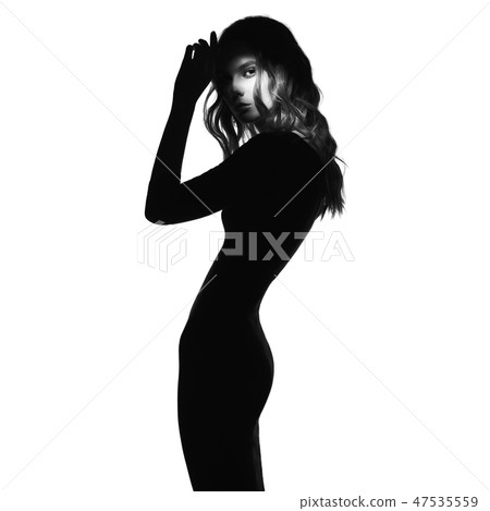 Black and white fashion portrait of beautiful lady 47535559