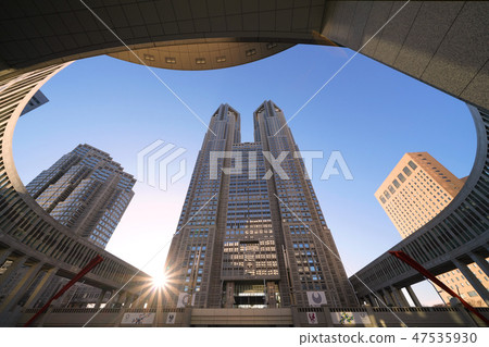 Tokyo's urban landscape in Japan Looking at Tokyo Metropolitan Government Office and sunlight. New Year's Heisei era = taken on January 1, Heisei 31 47535930