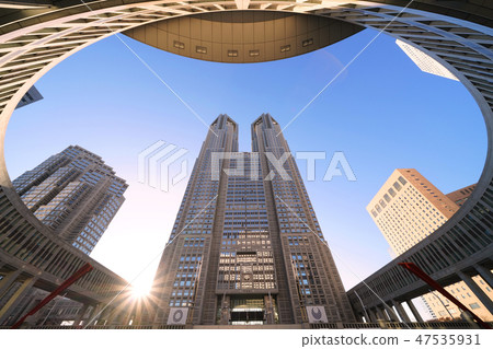 Tokyo's urban landscape in Japan Looking at Tokyo Metropolitan Government Office and sunlight. New Year's Heisei era = taken on January 1, Heisei 31 47535931