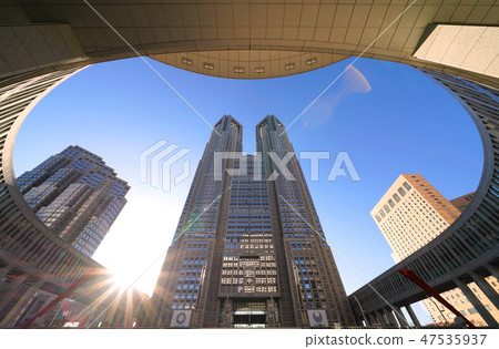 Tokyo's urban landscape in Japan Looking at Tokyo Metropolitan Government Office and sunlight. New Year's Heisei era = taken on January 1, Heisei 31 47535937