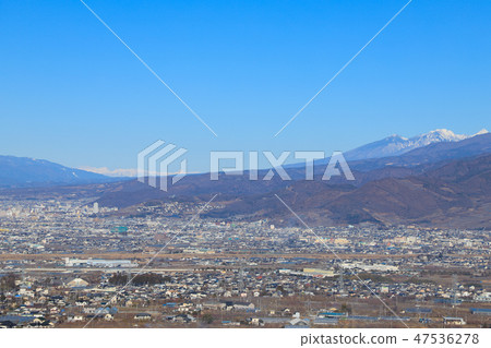 Kofu Basin seen from a linear view hill 47536278