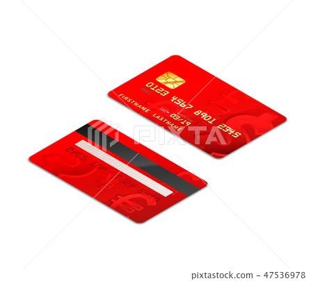 Red realistic credit cards with chip 47536978