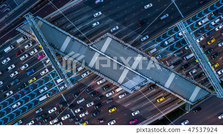Gate for expressway fee payment, Aerial view Gate for expressway fee payment, Aerial view 47537924