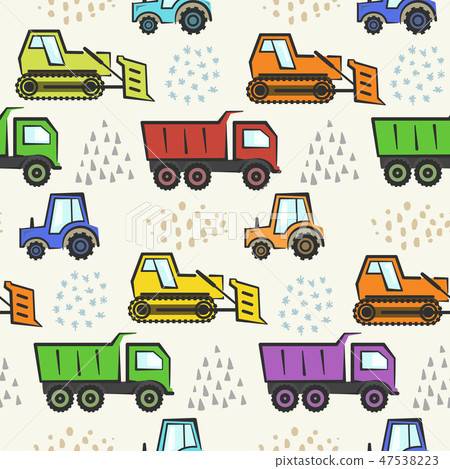 Cute kids pattern with flat color dozer, tractor Cute kids pattern with flat color dozer, tractor 47538223