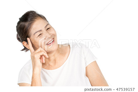Old asian woman thinking with copy space 47539157