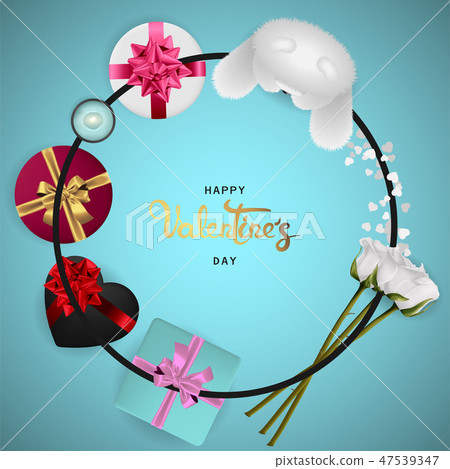 Happy valentines day realistic banner flat lay Happy valentines day realistic banner flat lay 47539347