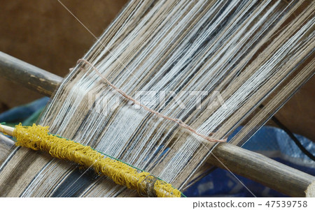 Vintage Manual Weaving Loom With Textile Work Vintage Manual Weaving Loom With Textile Work 47539758