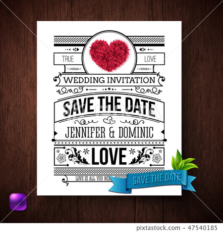 Save the Date wedding invitation template with black and white text. Save the Date wedding invitation template with black and white text. 47540185