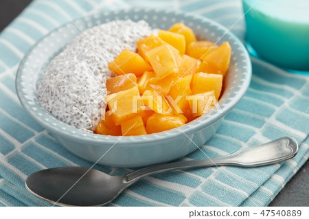 Chia seeds with yogurt and persimmon dessert Chia seeds with yogurt and persimmon dessert 47540889