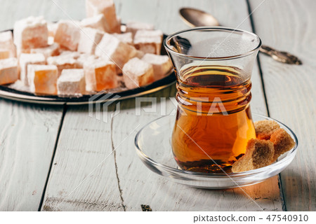 Tea with turkish delight Rahat Lokum 47540910