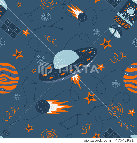 Vector seamless doodle illustration on the theme of space travel and adventure Vector seamless doodle illustration on the theme of space travel and adventure 47542951