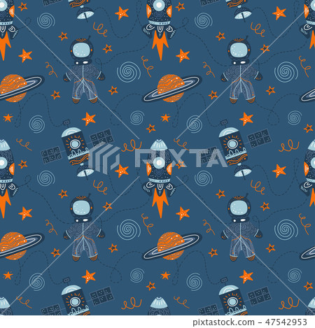 Vector illustration on the theme of space travel. Hand drawing seamless doodle pattern 47542953