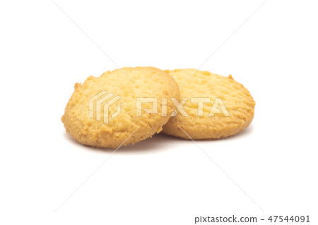 one side of two butter cookies on white background one side of two butter cookies on white background 47544091