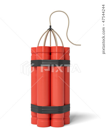 3d rendering of a bundle of dynamite sticks standing upright on a white background. 47544244