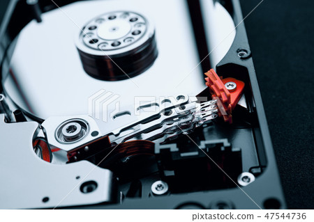 Close-up inside assembly hard disk drive 47544736