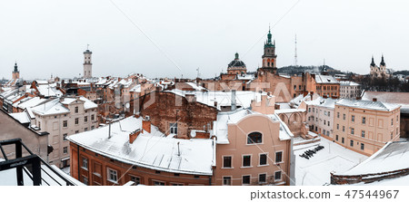 Picturesque view on Lviv city center from top of old roof 47544967