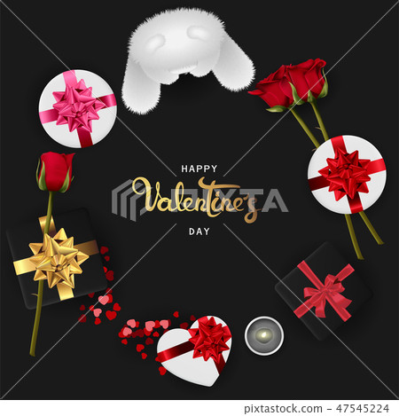 Happy valentines day realistic banner flat lay Happy valentines day realistic banner flat lay 47545224