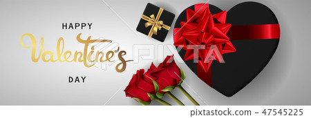 Happy valentines day realistic banner flat lay Happy valentines day realistic banner flat lay 47545225