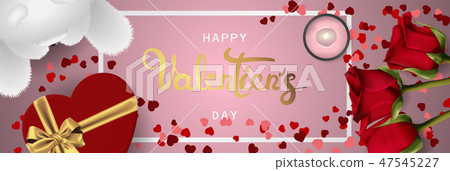 Happy valentines day realistic banner flat lay Happy valentines day realistic banner flat lay 47545227