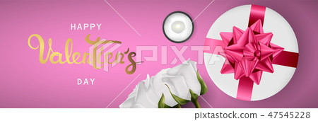 Happy valentines day realistic banner flat lay 47545228