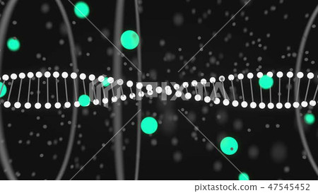 DNA molecule and particles. Medicine or genetics related infographic background, 3D rendering 47545452
