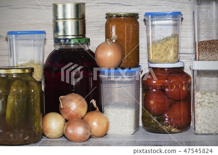Storage shelves in pantry with homemade 47545824