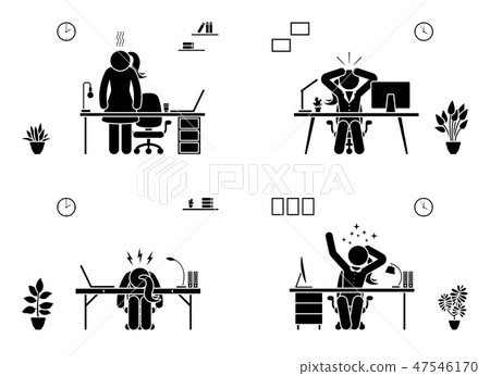 Tired, stressed stick figure office vector icon Tired, stressed stick figure office vector icon 47546170