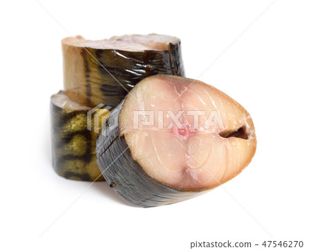 Pieces of smoked Scomber isolated on white 47546270