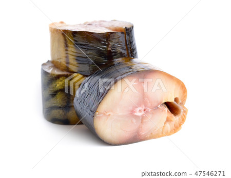 Pieces of smoked Scomber isolated on white Pieces of smoked Scomber isolated on white 47546271