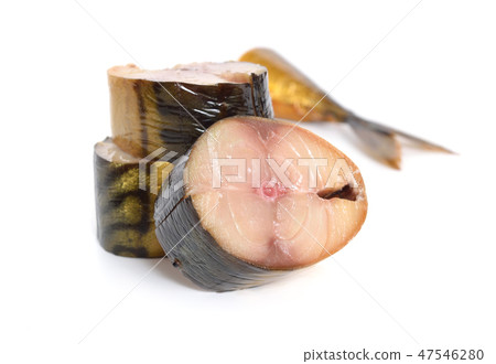 Pieces of smoked Scomber isolated on white Pieces of smoked Scomber isolated on white 47546280