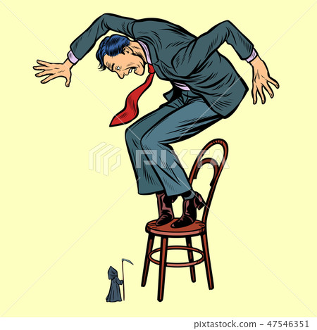 man and death with a scythe. Businessman scared 47546351