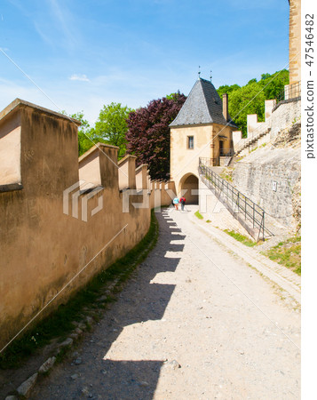 First Gate, entrance to old royal gothic castle of Karlstejn, Czech Republic 47546482