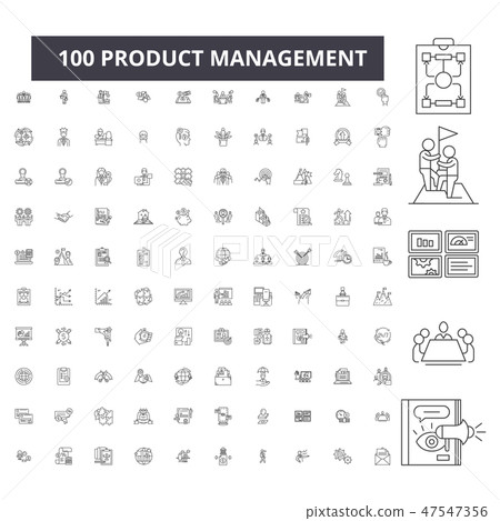 Product management editable line icons, 100 vector set, collection. Product management black outline 47547356