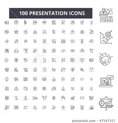 Presentation editable line icons, 100 vector set, collection. Presentation black outline Presentation editable line icons, 100 vector set, collection. Presentation black outline 47547357
