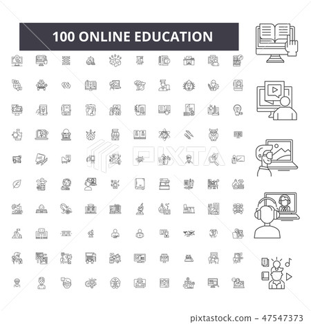 Online education editable line icons, 100 vector set, collection. Online education black outline Online education editable line icons, 100 vector set, collection. Online education black outline 47547373