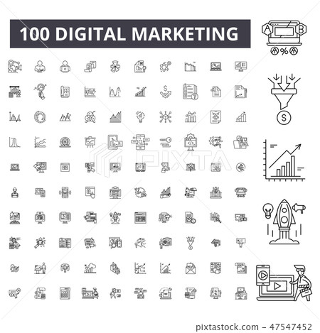 Digital marketing editable line icons, 100... - Stock Illustration ...
