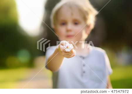 Boy shows flower and asks a question what is Boy shows flower and asks a question what is 47547972