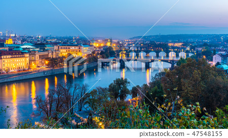 Prague bridges over Vltava River in the evening, Praha, Czech Republic Prague bridges over Vltava River in the evening, Praha, Czech Republic 47548155