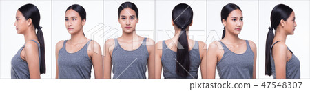 Asian Woman after applying make up hair style Asian Woman after applying make up hair style 47548307