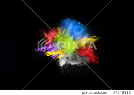 Multicolor powder explosion on black background. 47548516