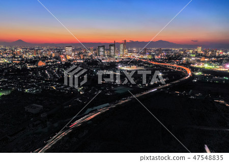 Evening landscape of aerial photograph Noëuma rice field 47548835