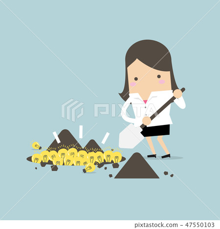 Businesswoman digging a ground to find an idea. Businesswoman digging a ground to find an idea. 47550103