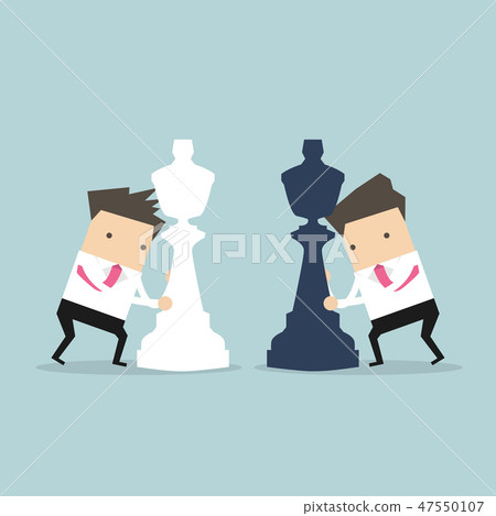 Businessmen moving chess pieces on chess board. Businessmen moving chess pieces on chess board. 47550107
