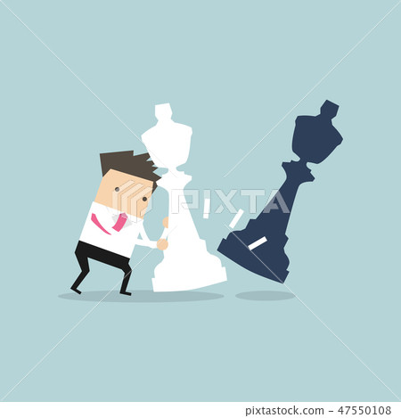 Businessman moving giant white chess piece. Businessman moving giant white chess piece. 47550108