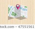 city map with mark pin folding on wooden desk 47551561