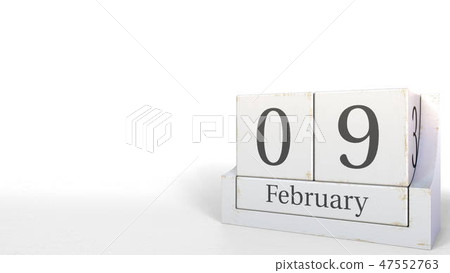Wooden blocks calendar shows February 9 date, 3D rendering 47552763