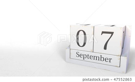 Wood Cube Calendar Shows September 7 Date, 3D... - Stock Illustration ...