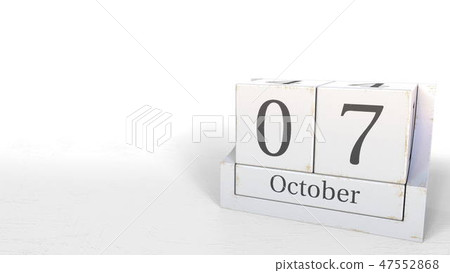 Wooden blocks calendar shows October 7 date, 3D rendering 47552868